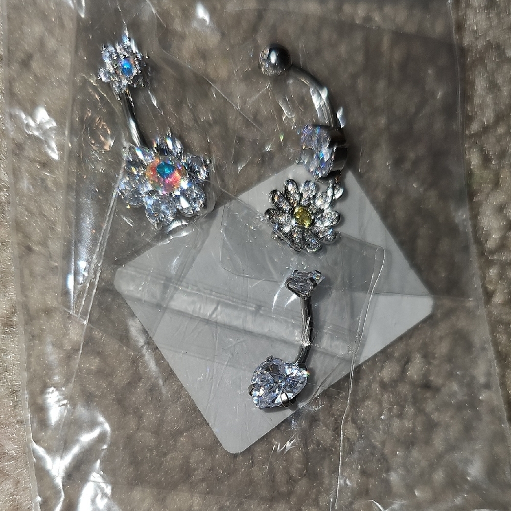 Elegant Silver Floral Belly Ring Set